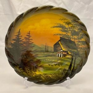 Country Mountain Landscape Plate Schramberger Majolica Factory, Vintage EUC